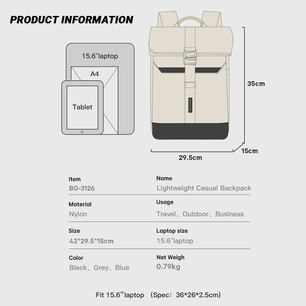 BANGE Nexar Laptop Backpack Multi-Compartment Water Resistant (15.6")