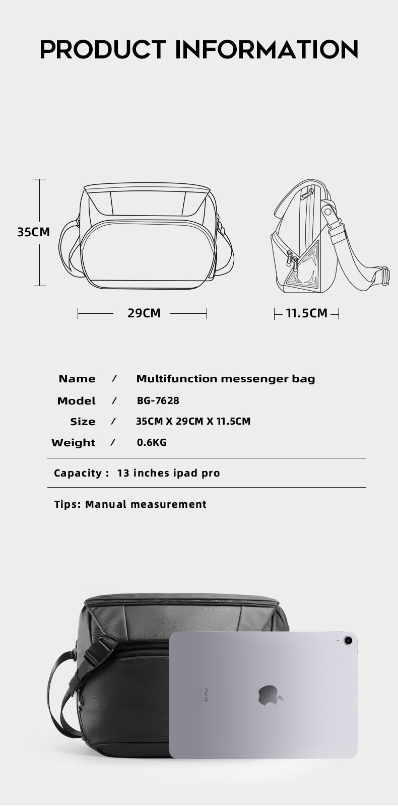 BANGE Flash Messenger Bag Shoulder Bag Large Capacity Outdoor Bag fits 13inch Tablet