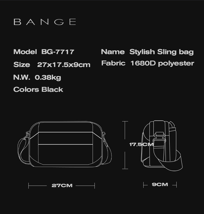 Bange Luxe Sling Bag Multi Compartment Water-Resistant Men's Bag Fashion Sling Bag (6.5")