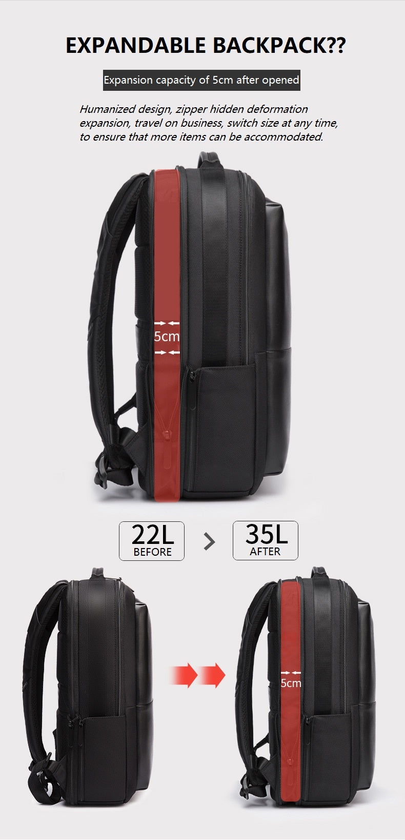 Bange Crown Expandable Laptop Backpack (15.6)