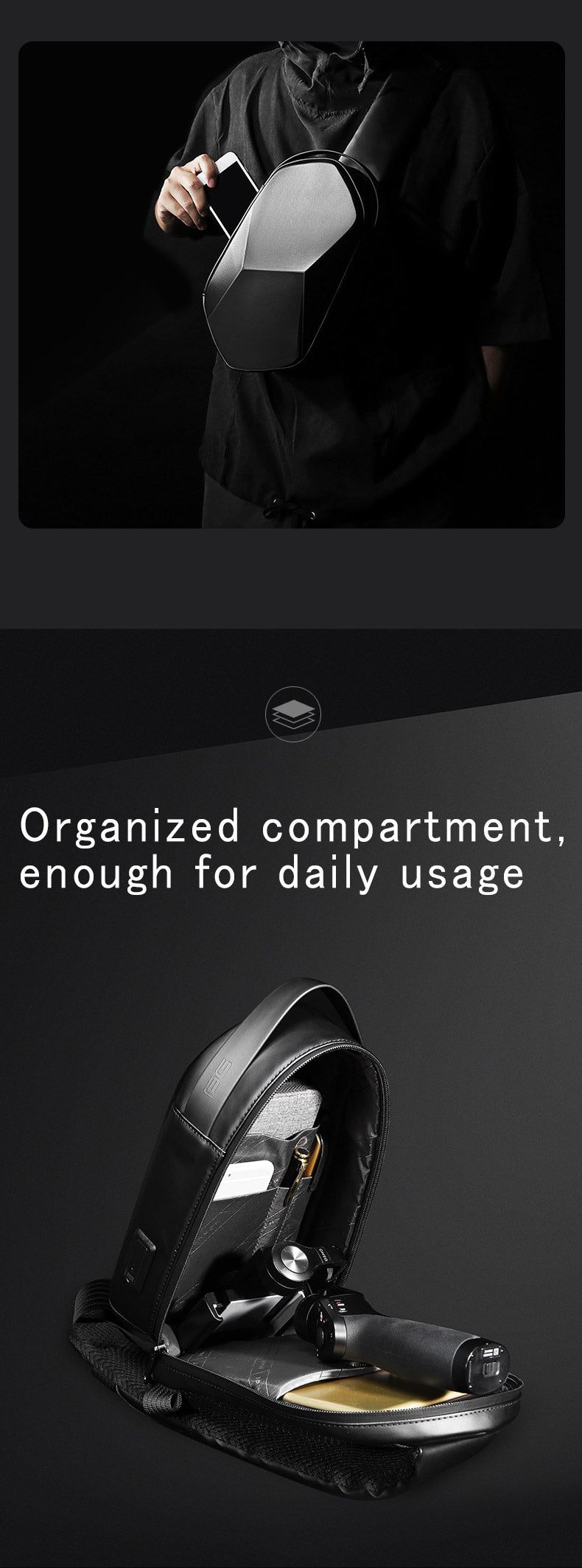 Bange Prism Multi Compartment Water-Resistant Sling Bag with USB Charging Port