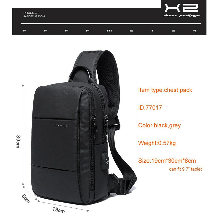 Bange Vexus USB AntiTheft Ultralight Water Resistant Multi Compartment Travel Sling Bag