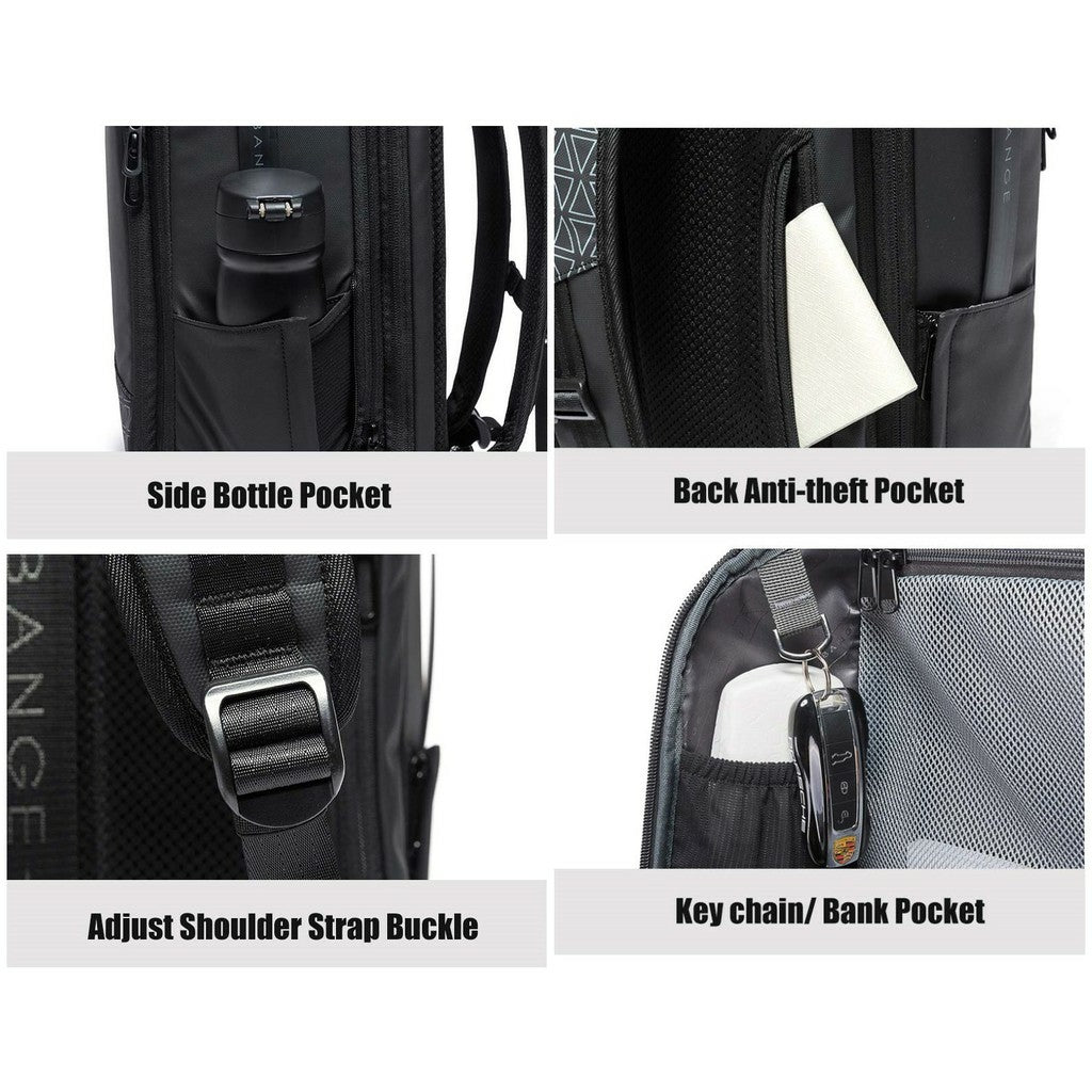 Bange Ionic USB Bottle Expandable Multi Compartment Big Capacity Hidden Pocket Travel Business Laptop Backpack