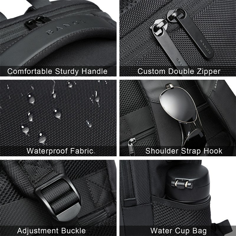 Bange Phase Water Resistant Big Capacity Multi Compartment Anti-Theft Travel Laptop Backpack with USB Charging Port