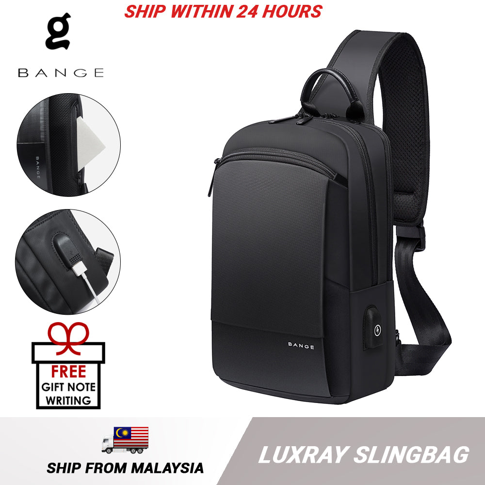Bange Luxray Light Big Capacity Multi Compartment Card Pocket Water Resistant Anti Theft Sling Bag with USB Charging Port