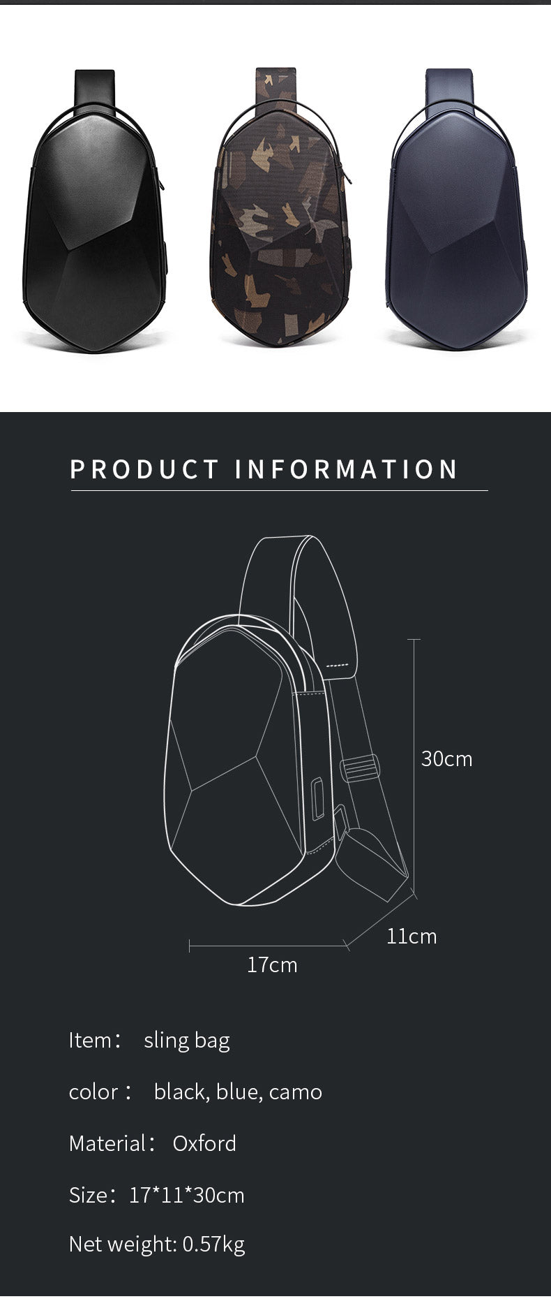 Bange Prism Multi Compartment Water-Resistant Sling Bag with USB Charging Port