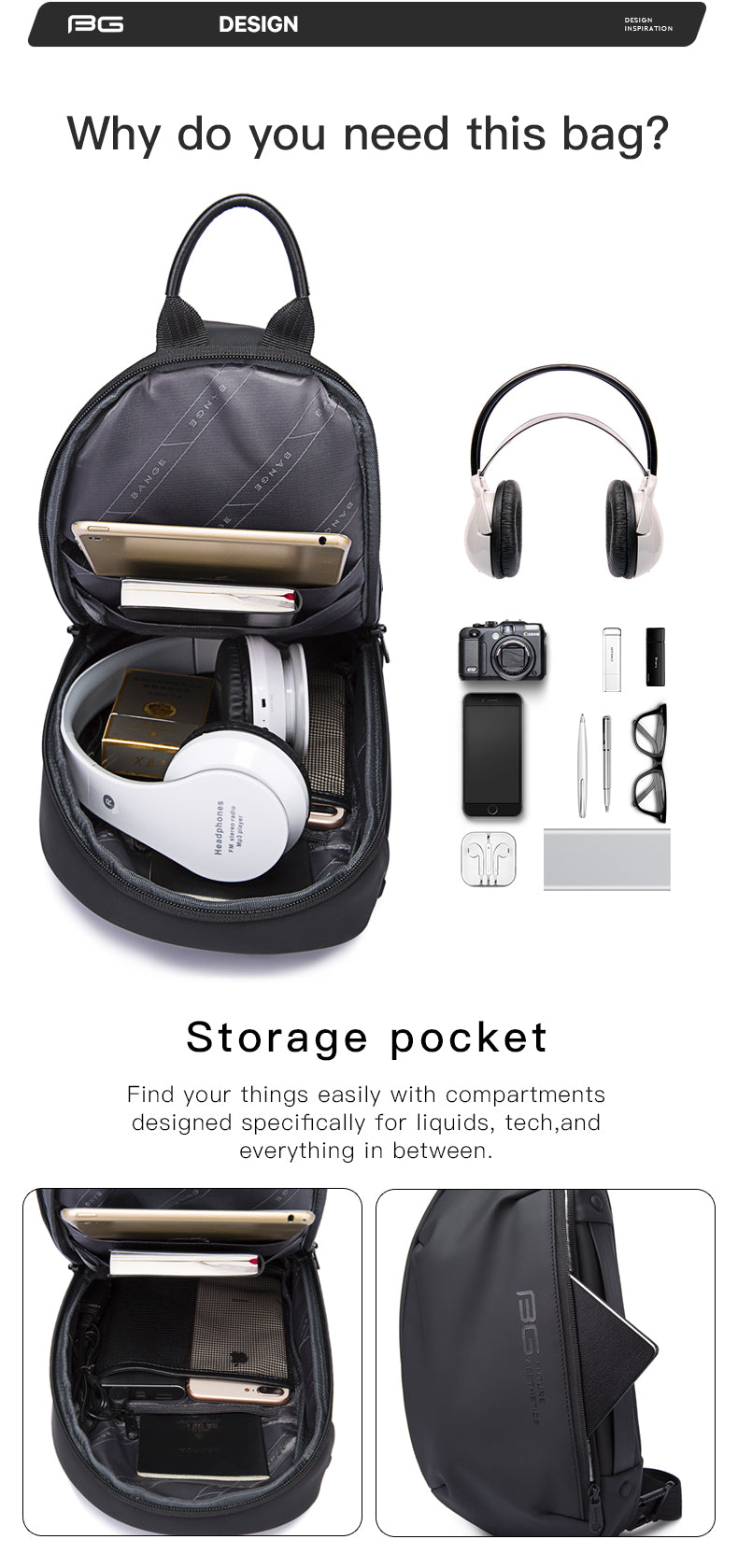 Bange Hertz Multi Compartment Water-Resistant Sling Bag