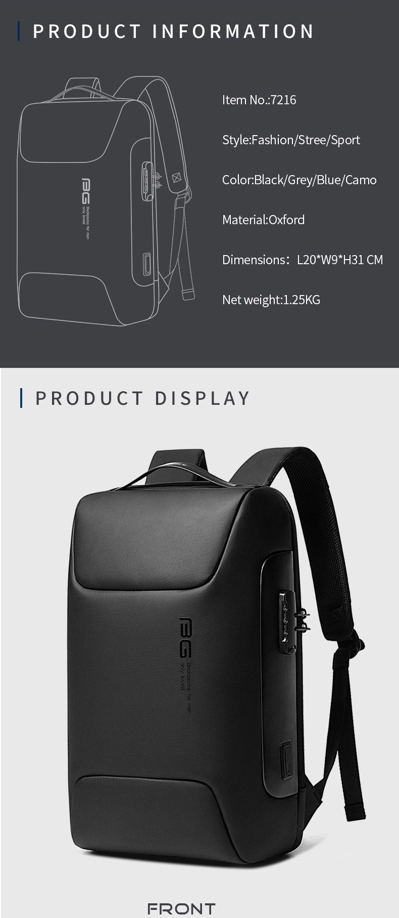 Bange Rambo 15.6inch Business Multi Compartment Water Resistant Laptop Backpack