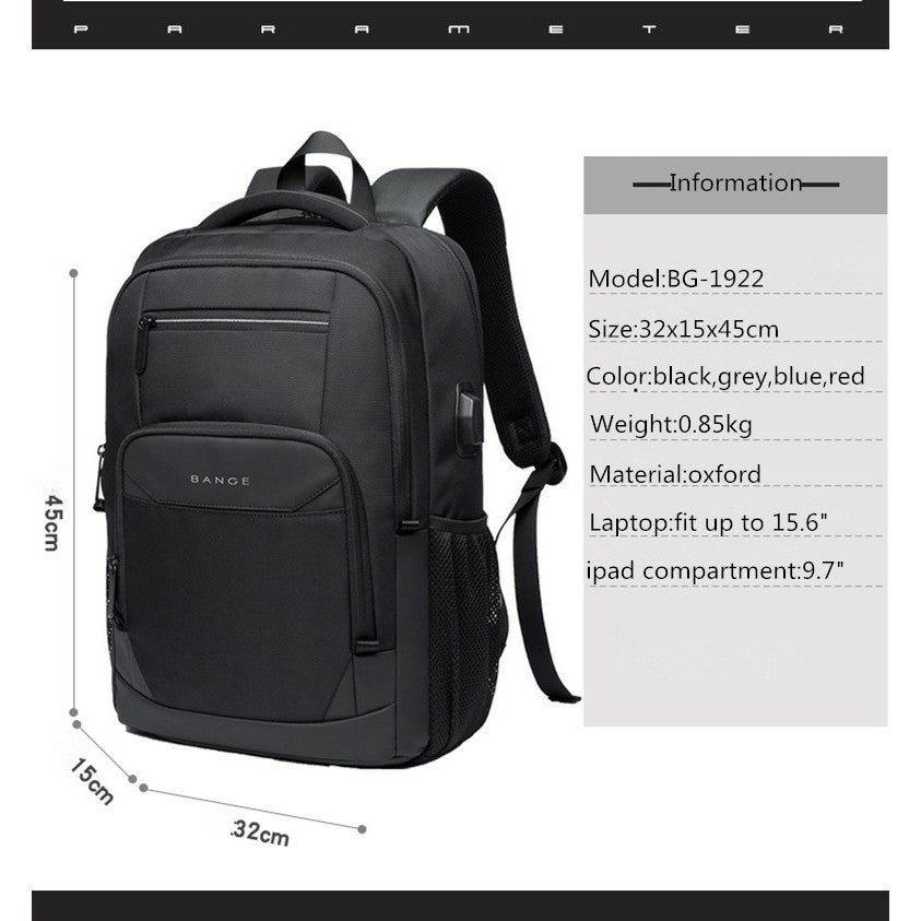 Bange Phase Water Resistant Big Capacity Multi Compartment Anti-Theft Travel Laptop Backpack with USB Charging Port