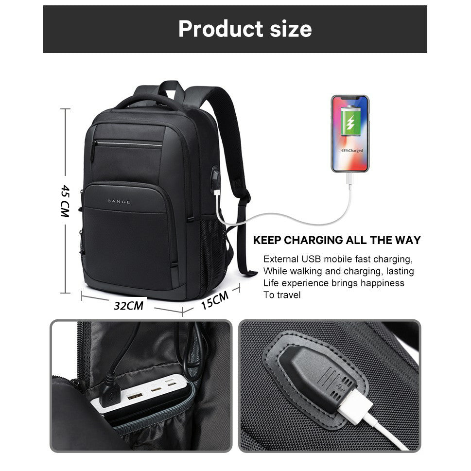 Bange Phase Water Resistant Big Capacity Multi Compartment Anti-Theft Travel Laptop Backpack with USB Charging Port
