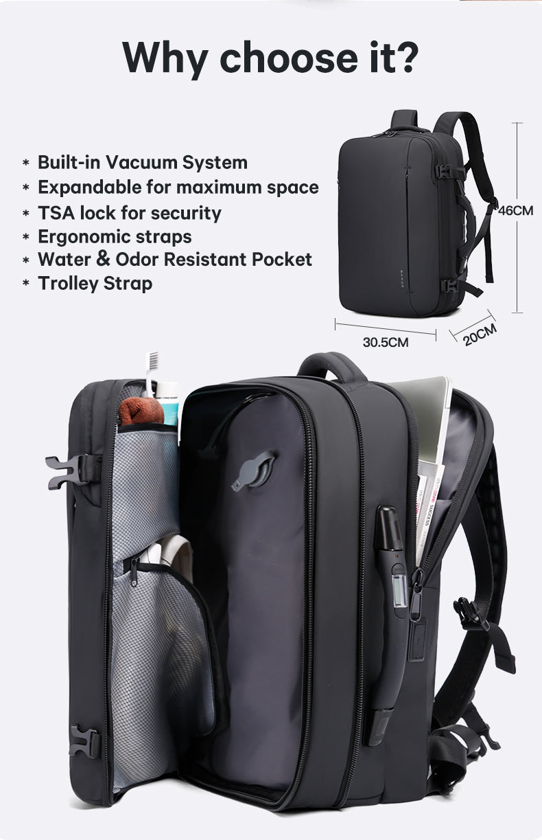 Bange Prime Vacuum Compartment Expandable Big Capacity Water Resistant Travel  Laptop Backpack