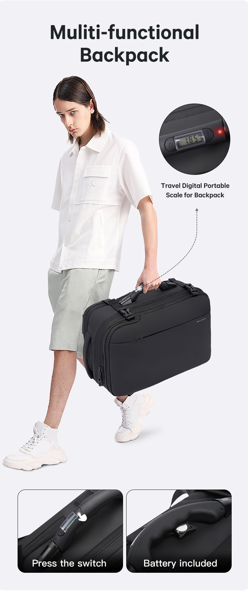 Bange Prime Vacuum Compartment Expandable Big Capacity Water Resistant Travel  Laptop Backpack