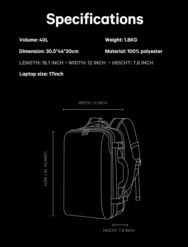 Bange Prime Vacuum Compartment Expandable Big Capacity Water Resistant Travel  Laptop Backpack