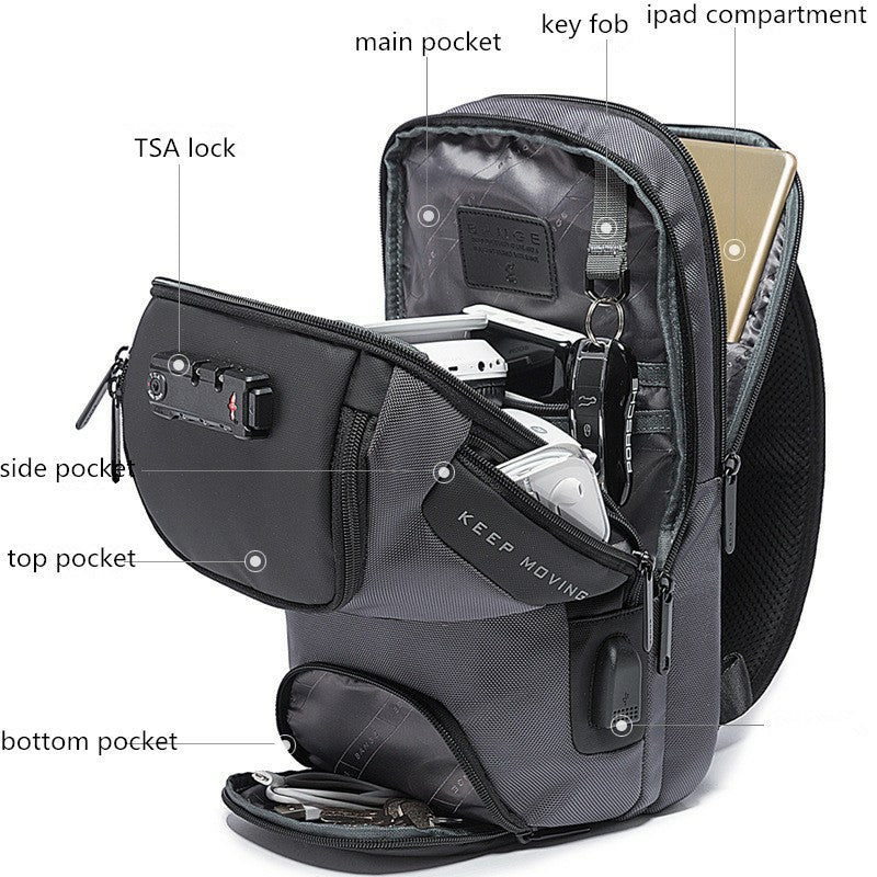 Bange Jero Anti Theft Multi Compartment Travel Business Sling Bag with TSA Lock and USB Charging Port