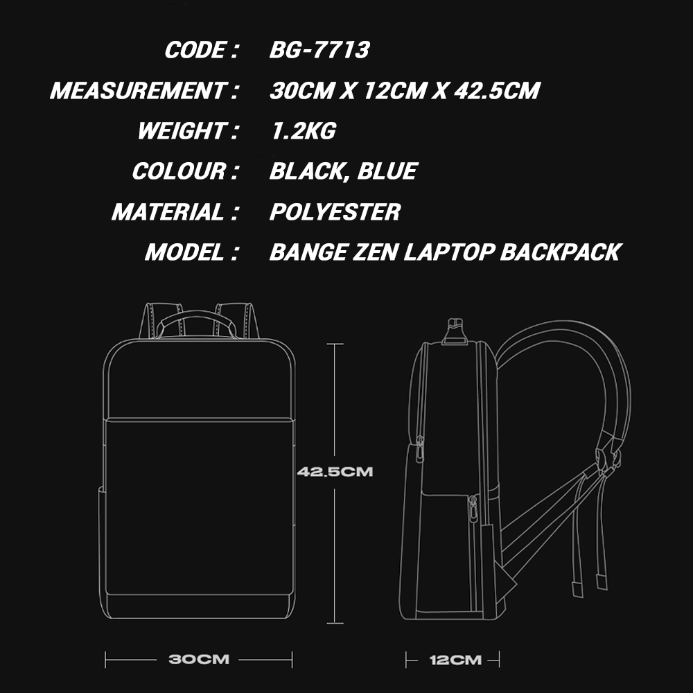 Bange Zen Laptop Backpack Multi-Compartment Water Resistant (15.6”) Fashion Beg Laptop College Backpack