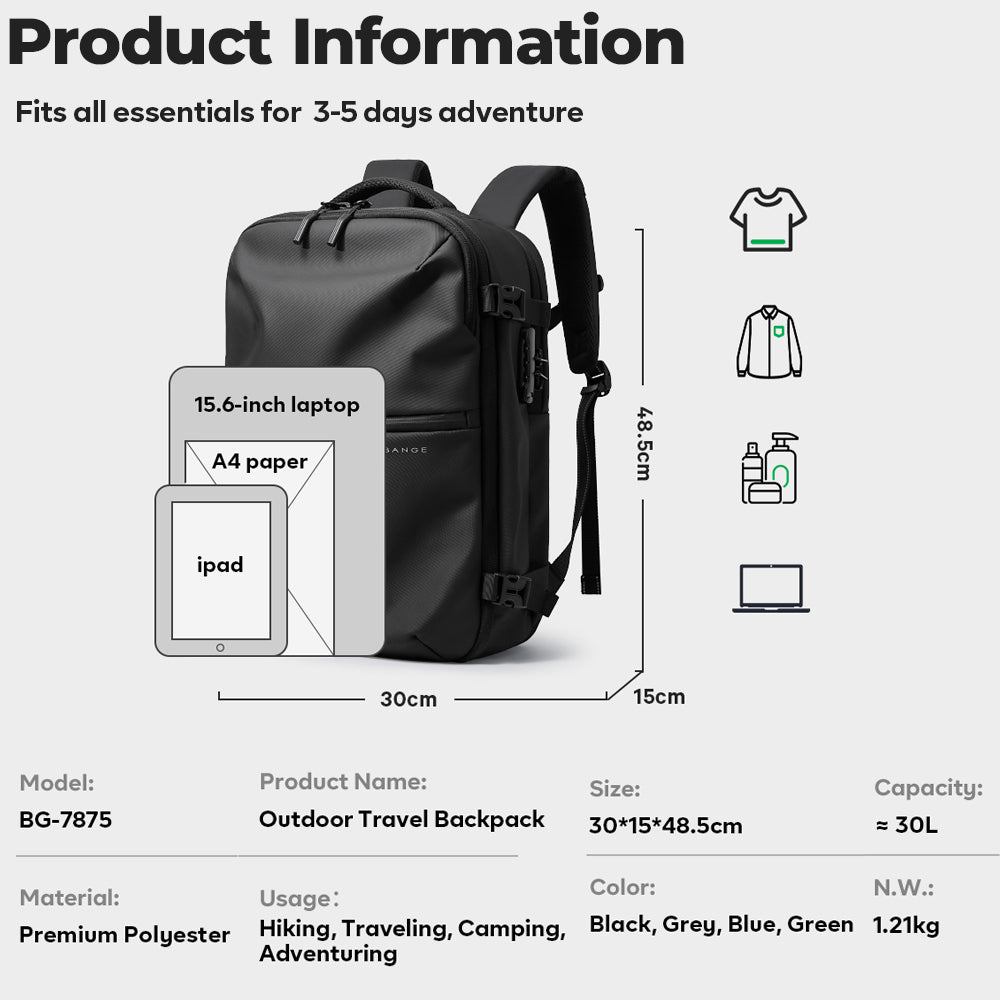 BANGE Blaze Travel Laptop Backpack Multi Compartment Water-Resistant (15.6)