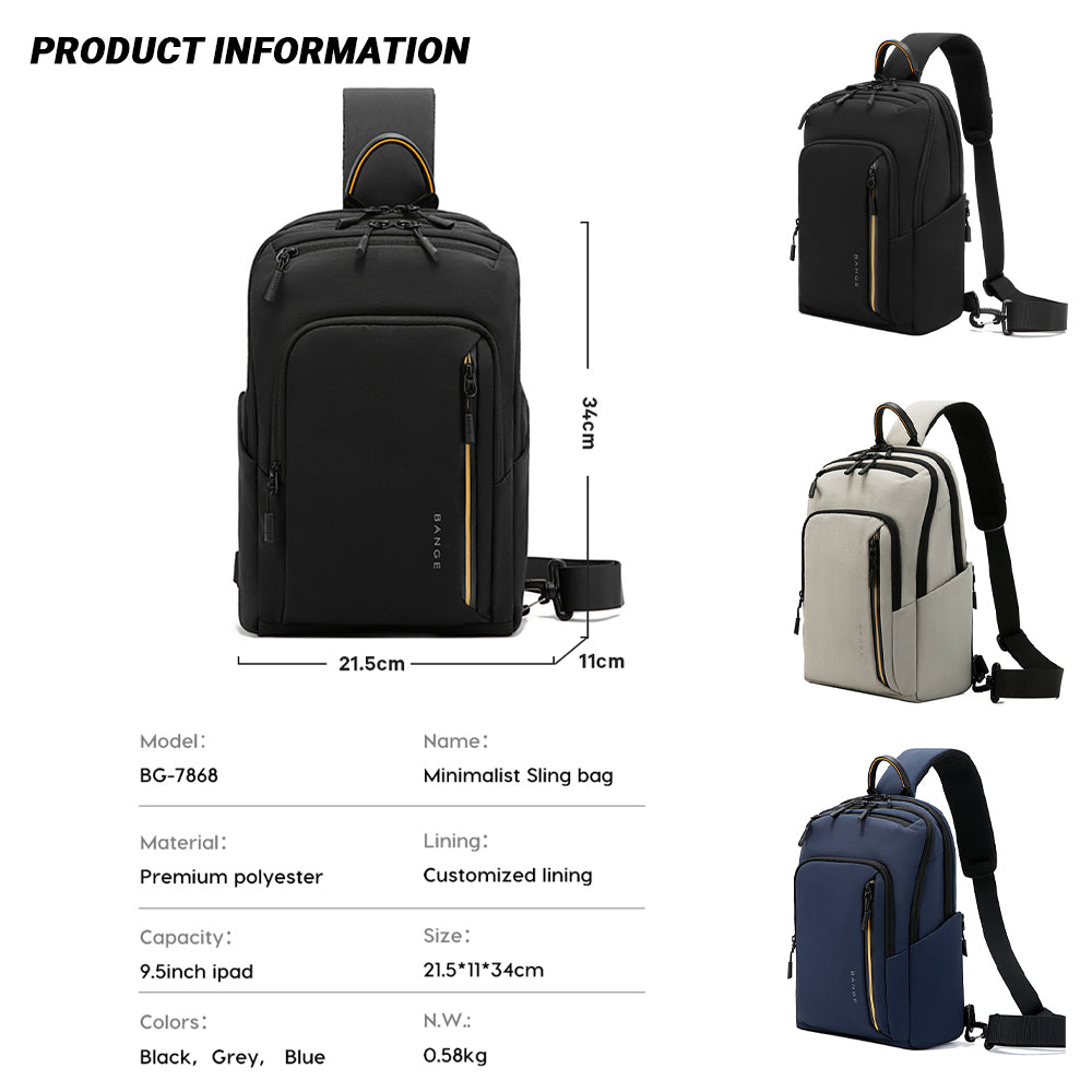 BANGE Riven Sling Bag Men's Multi Compartment Water-Resistant