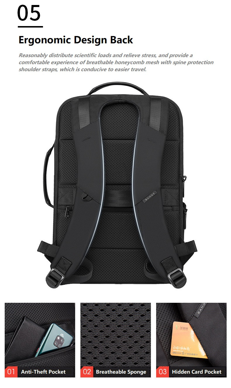 Bange Crown Expandable Large Multi Compartment USB Water Resistant Business Ultralight Travel 15.6 Laptop Backpack