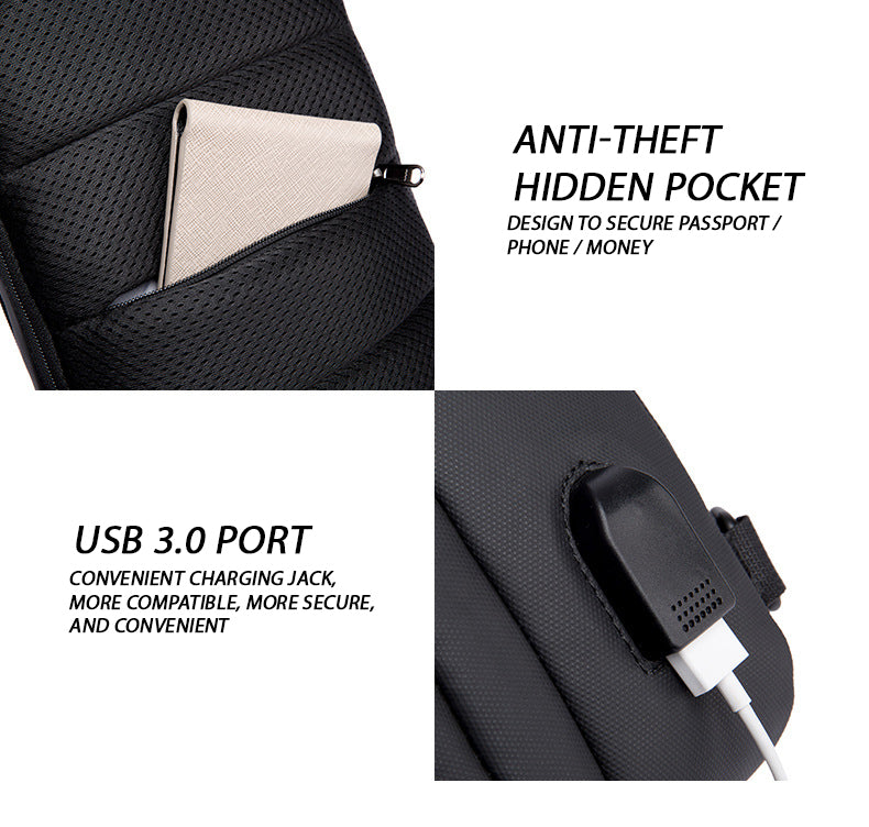 Bange Jazz Multi Compartment Water Resistant Travel Fashion Sling Bag with USB Charging Port