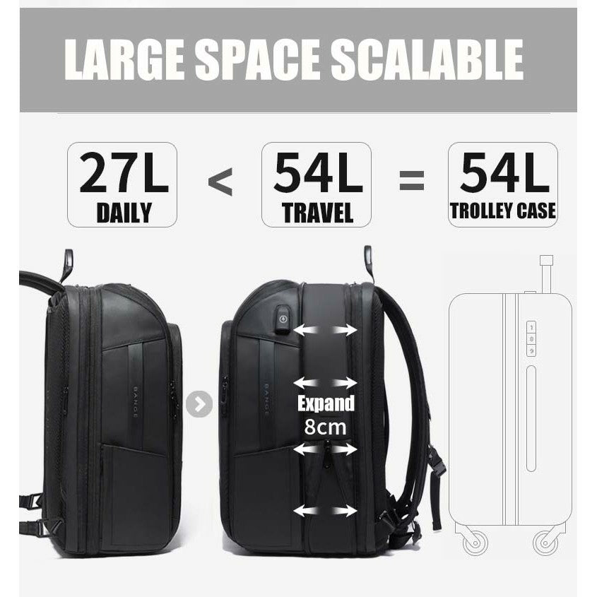 Bange Ionic USB Bottle Expandable Multi Compartment Big Capacity Hidden Pocket Travel Business Laptop Backpack