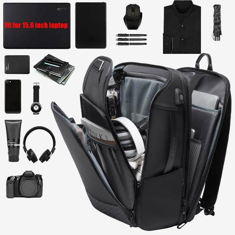 Bange Ionic USB Bottle Expandable Multi Compartment Big Capacity Hidden Pocket Travel Business Laptop Backpack