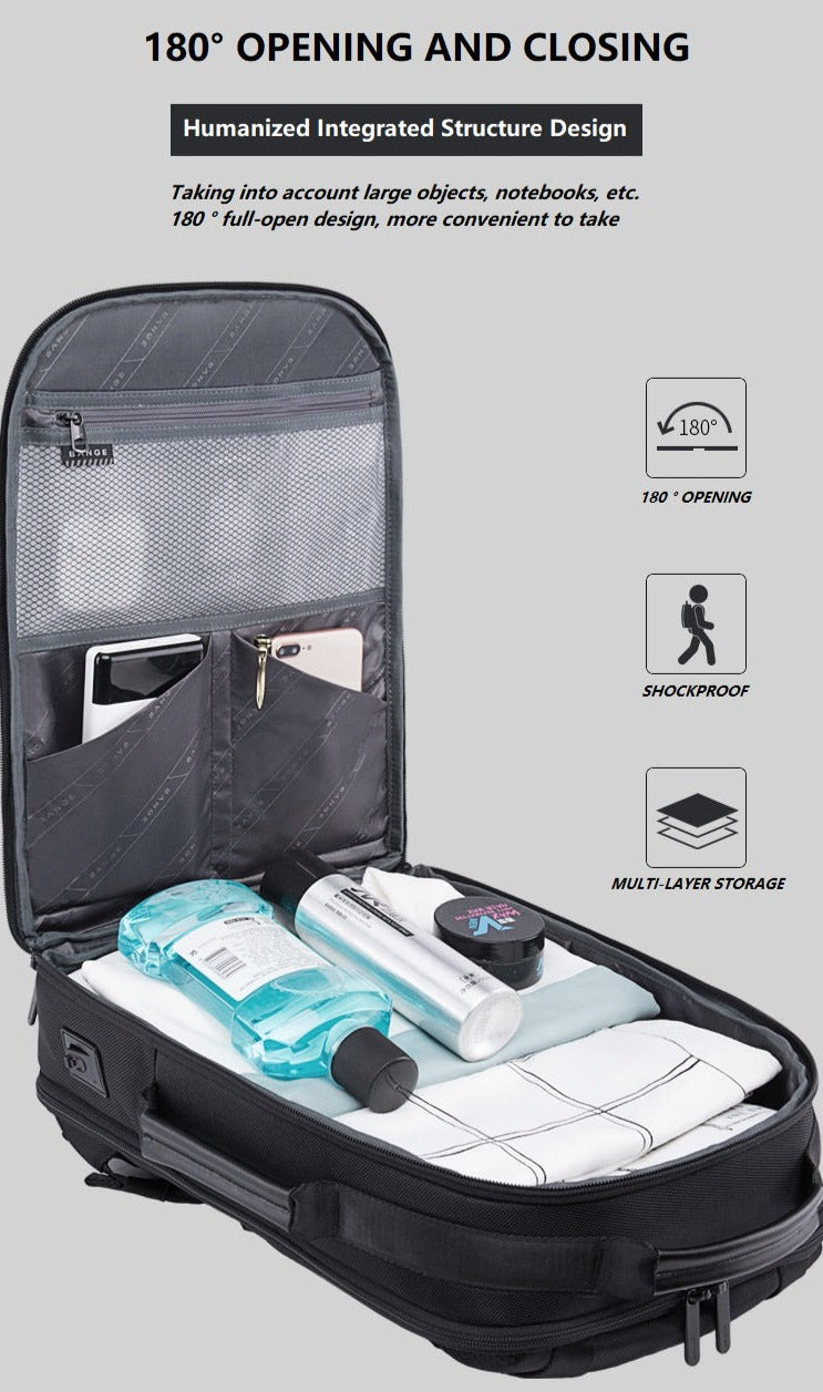 Bange Troz USB Multi Compartment Big Capacity Bottle WaterProof Business Outdoor Hidden Pocket Travel Laptop Backpack
