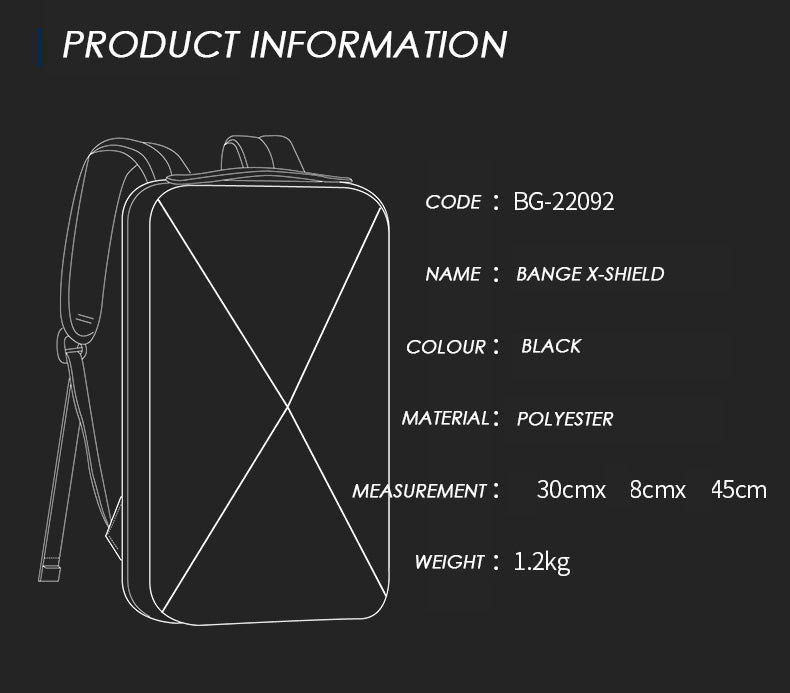 Bange X-Shield 15.6inch College Business Multi Compartment Water Resistant Laptop Backpack