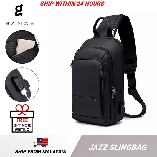 Bange Jazz Multi Compartment Water Resistant Travel Fashion Sling Bag with USB Charging Port