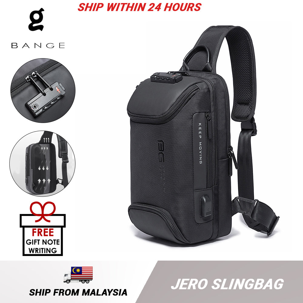 Bange Jero Anti Theft Multi Compartment Travel Business Sling Bag with TSA Lock and USB Charging Port