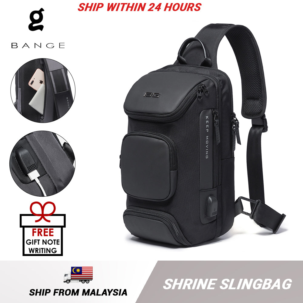 Bange Shrine Multi Compartment Anti-Theft Water Resistant Travel Business Sling Bag with USB Charging Port
