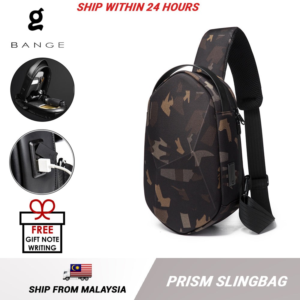 Bange Prism Multi Compartment Water-Resistant Sling Bag with USB Charging Port