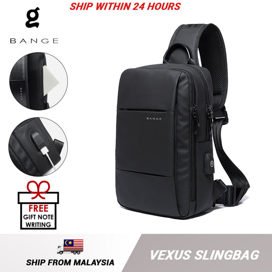 Bange Vexus USB AntiTheft Ultralight Water Resistant Multi Compartment Travel Sling Bag